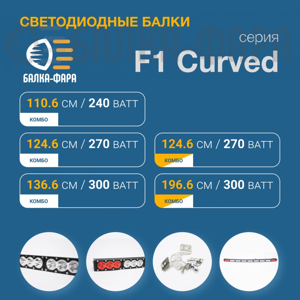 Изогнутая cветодиодная балка, 270 Ватт, серия F1 X W